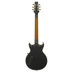Black electric guitar on a white background