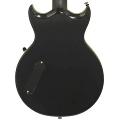 Black electric guitar body on a white background