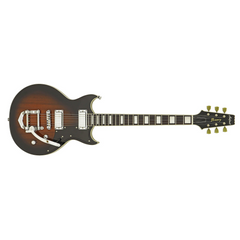 Electric guitar with a brown sunburst finish on a white background