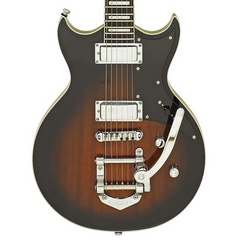 Electric guitar with a brown sunburst finish on a white background