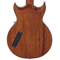 Wooden electric guitar body on a white background
